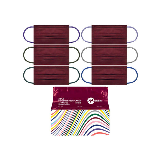 Disposable Medical Mask Burgundy 30pcs