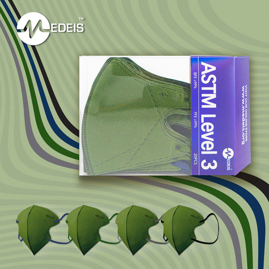 Topeng Perubatan Pakai 3D - Hijau Zaitun 20pcs