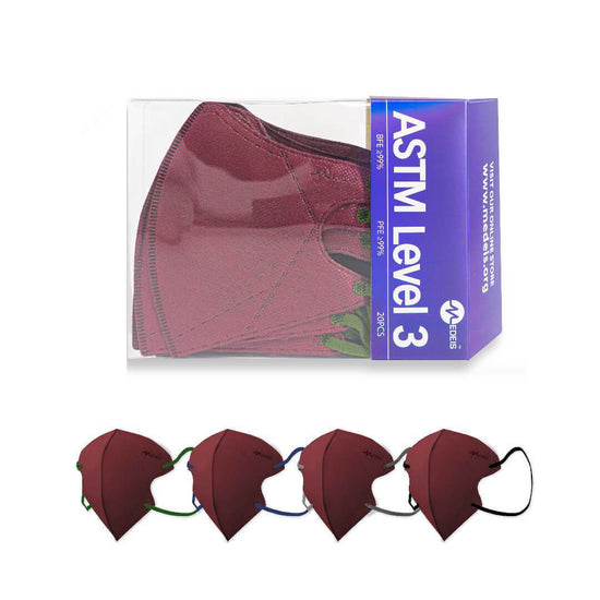 Topeng Perubatan Pakai 3D - Burgundy 20pcs
