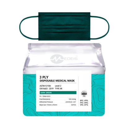 Disposable Medical Mask Dark Green 50pcs